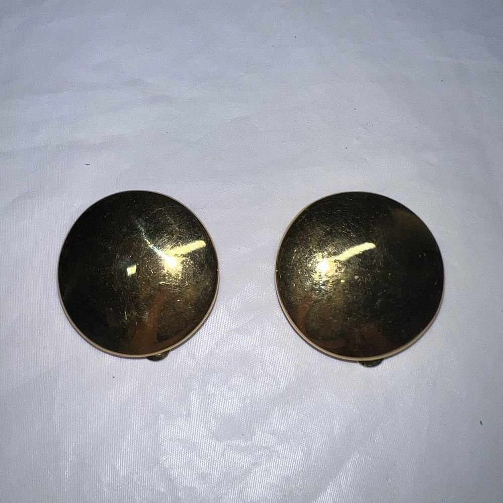 Vintage Essex Signed MCM Gold Tone Button Disc Clip Earrings